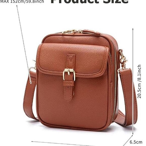 Brown leather crossbody bag for women with large capacity, anti-theft zip, adjus - Picture 9 of 9